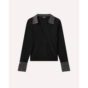 NEW MINNIE ROSE women's viscose foldover neck top with rhinestones in black